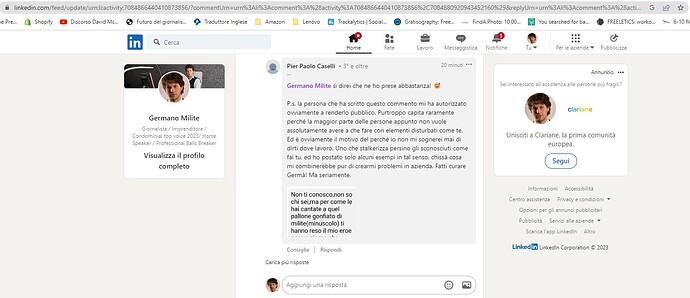 Caselli mi dà del disturbato-stalker su Linkedin